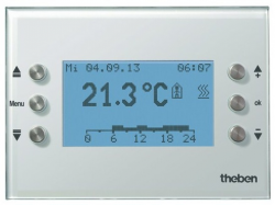 Контроллер-дисплей с терморегулятором универсальный  VARIA 826 S WH KNX,, настенный, врезной, ЖК экран с белой диммируемой подсветкой, белое стекло