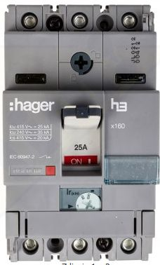 Автоматический выключатель, для выключателей Х160, регулируемый тепловой и фиксированный магнитный расцепитель, 3 полюса, 25kA, 25-16A, 440В АС