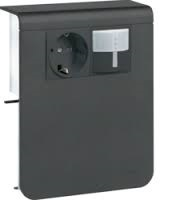 Держатель устройств SL new, c розеткой Schuko (L+N+PE), 16A, 250A AC, выключатель с датчиком движ., для проф. 20х115 мм, PC/ABS, безгалоген., чёрный