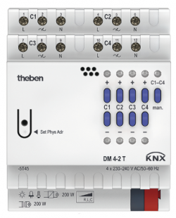 Светорегулятор универсальный DM 4-2 T KNX, 4-канальный, на DIN-рейку, IP 20