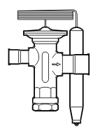 Клапан терморегулирующий TS 2 т R404A, внутренее выравнивание, 34 бар, угловой, 3/8 IN-1/2 in, трубка 1,5 м, под отбортовку, под отбортовку