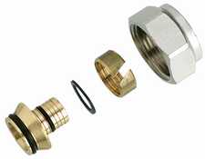 Фитинг, обжимное кольцо и соединительная гайка для полимерных труб (PEX), Ру 6 бар, Тмакс 95С, внутренняя резьба G 3/4, диаметр 12x2 мм