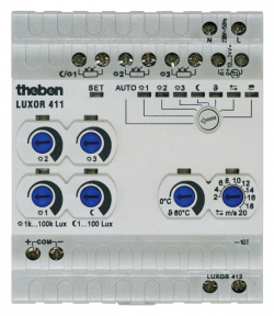 Контроллер LUXOR 411 датчиков освещенности, скорости ветра, температуры, для управления приводами жалюзи и освещением, на DIN рейку
