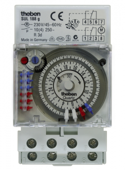Таймер электромеханический SUL 188 g, суточная программа, 2 канала, монтаж на DIN рейку, 3 модуля, IP 20